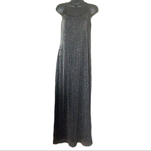 Vintage 🧚‍♀️ black/grey sparkly pleated metallic maxi cocktail dress size L